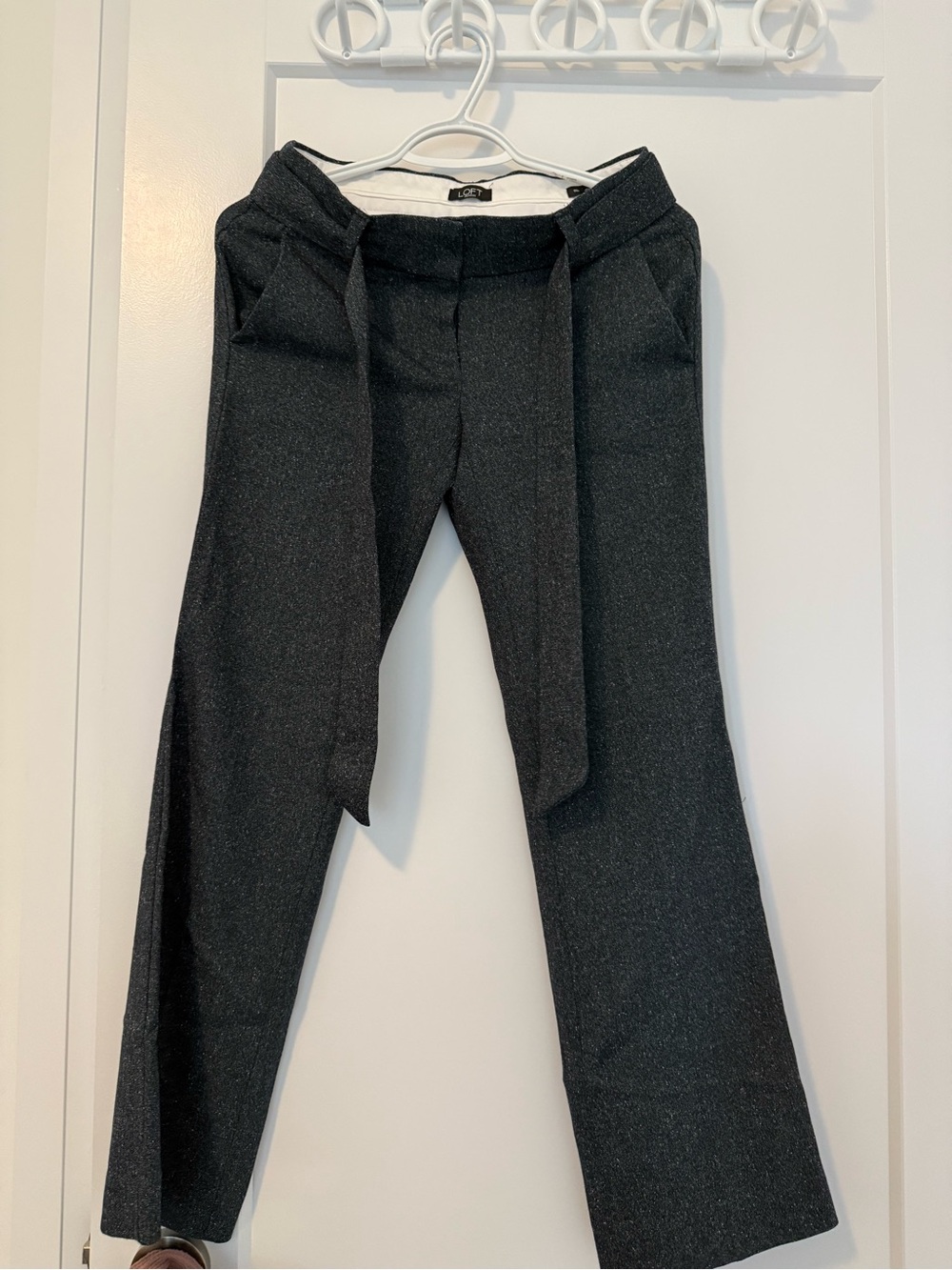 LOFT Dark Gray Tie-Waist Straight-Leg Dress Pants